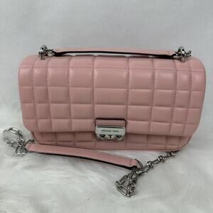 Michael Kors Tribeca Large Quilted Leather Shoulder/Crossbody Bag In blush